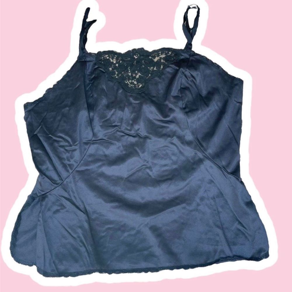 Vintage Black Cami Lace Trim Nylon Sears Doesn't Slip Anti Cling Sexy Coquette